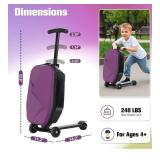 smilesun Scooter Luggage For Kids & Adultsï¼ Hardside Ride On Suitcase For Kids Ages 4-15 Multifunctional Lightweight Foldable Carry On Luggage With Wheels Ride On For Children Teenagersï¼Purp