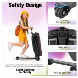 smilesun Scooter Luggage For Kids & Adultsï¼ Hardside Ride On Suitcase For Kids Ages 4-15 Multifunctional Lightweight Foldable Carry On Luggage With Wheels Ride On For Children Teenagersï¼Purp