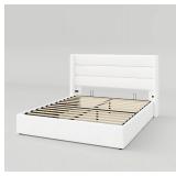 Allewie Full Size Velvet Lift Up Storage Bed, Modern Wingback Headboard, Hydraulic Support, No Box Spring Needed, White - needs a good cleaning from shipping.  - Retail: $254