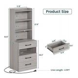 Tall Nightstand with Charging Station and LED Lights, Night Stand with 3 Drawers and Storage Shelves, Bedside Table with Bookshelf, Modern End Side Table for Bedroom, Grey - Retail: $89