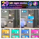 Tall Nightstand with Charging Station and LED Lights, Night Stand with 3 Drawers and Storage Shelves, Bedside Table with Bookshelf, Modern End Side Table for Bedroom, Grey - Retail: $89