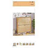 Shoe Storage Cabinet for Entryway with 2 Flip Drawers, Narrow Wood Shoe Cabinet with Fluted Panel, Freestanding Hidden Shoe Organizer for Foyer, Hallway (Wood Color - No Shelf) - Retail: $98