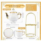 Hebaogugu 20 Pcs Porcelain Tea Set with Metal Holder, European Ceramic Tea Set for Adults, Coffee Tea Gift Sets, French Tea Cup Saucer Set for Party With Gold Trim (French White) - Retail: $0