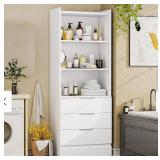 Storage Cabinet Bookcase with 3 Drawers and 3-Tier Open Shelves Wooden Bookshelf Kitchen Pantry Storage Organizer Cabinets for Living Room, Study, Kitchen,Bathroom,White - Retail: $159