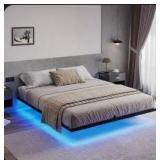 King Size Floating Bed Frame With Led Light Metal Platform Bed - Retail: $239