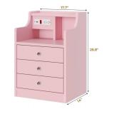 ADORNEVE Nightstand with Charging Station,Pink Night Stand with Hutch,Bedside Table with Drawers,Bed Side Table with Storage - Retail: $0