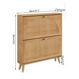 Shoe Storage Cabinet for Entryway with 2 Flip Drawers, Narrow Wood Shoe Cabinet with Fluted Panel, Freestanding Hidden Shoe Organizer for Foyer, Hallway (Wood Color - No Shelf) - Retail: $98