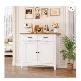 Homfa Entryway Cabinet, Kitchen Storage Cabinet, Farmhouse Buffet Sideboard with 2 Drawers and 2 Doors,Coffee Bar with Storage for Dining Room Living Room,White - Retail: $189