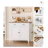 Homfa Entryway Cabinet, Kitchen Storage Cabinet, Farmhouse Buffet Sideboard with 2 Drawers and 2 Doors,Coffee Bar with Storage for Dining Room Living Room,White - Retail: $189