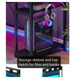 SEDETA L Shaped Gaming Desk, Reversible Computer Desk with Power Outlet and Pegboard, Gaming Desk with Led Lights, Keyboard Tray and Storage Bag for Home Office, Black - Retail: $179