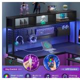 SEDETA L Shaped Gaming Desk, Reversible Computer Desk with Power Outlet and Pegboard, Gaming Desk with Led Lights, Keyboard Tray and Storage Bag for Home Office, Black - Retail: $179