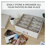 ZICOTO Decorative Photo Storage Box - Sturdy Linen Photo Organizer with Dividers is Perfect to Store Up to 1700 Pictures and 4x6 Photos - Portable Scrapbook Storage Containers with Lid