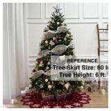 Starry Dynamo 60-Inch Reversible Knit Tree Skirt with Christmas Star Inspired Pointed Edge Border and Lace-Up Closures, Machine Washable Thick Acrylic Yarn, Burgundy & White
