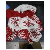 Starry Dynamo 60-Inch Reversible Knit Tree Skirt with Christmas Star Inspired Pointed Edge Border and Lace-Up Closures, Machine Washable Thick Acrylic Yarn, Burgundy & White