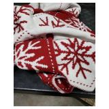 Starry Dynamo 60-Inch Reversible Knit Tree Skirt with Christmas Star Inspired Pointed Edge Border and Lace-Up Closures, Machine Washable Thick Acrylic Yarn, Burgundy & White