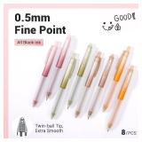 WRITECH Retractable Gel Ink Pens: 0.5mm Black-Ink Aesthetic Gradient Color Barrel Soft Grip Fine Point Pen 8ct for Journaling Note Taking Sketching No Bleed