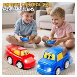 DULONIME Remote Control Car 2 Year Old, Toddler RC Cars Ages 2-4 Boy, 2-Pack 2.4 GHz Truck and Race Car with Sound and Light, Easy Electrical Remote Control Toy Gifts for Boys Girls 3 4 5+ Year Old