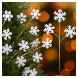 Threehoney 12 Pcs Snowflakes Christmas Tree Picks and Sprays 15.7 White Plastic Glitter Stems Snowflakes Christmas Tree Fillers Branches Xmas White Sticks for Wonderland Vases Winter Decoration