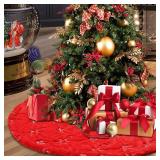 Christmas Tree Skirt - 36 Inches Large Red Tree Skirt with High - End Soft Faux Fur Tree Skirt for Christmas Decorations Indoor Outdoor - Red