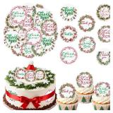 Fyeoxle 36PCS Edible Christmas Thank You Cupcake Toppers Wafer Paper Holly Jolly Candy Cupcake Toppers Thank You Cake Picks for Christmas Theme Party Baby Shower Birthday Supplies