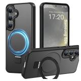 PuyaTeya Compatible with Samsung Galaxy S24 Case with Magnetic Ring Stand, Military Drop Protection, Anti-Scratch/Anti-Fingerprint Translucent Matte Case for Samsung Galaxy S24 (Black)