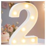 Pooqla Decorative Led Light Up Number Letters, White Plastic Marquee Number Lights Sign Party Wedding Decor Battery Operated Number (2)