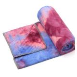 Eunzel Yoga Towel,Hot Yoga Mat Towel with Grip Dots Sweat Absorbent Non-Slip for Hot Yoga, Pilates and Workout 24 x72, Red & Blue