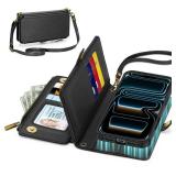 TUCCH Crossbody Detachable Wallet Case for iPhone 17 Pro 6.3 2025, 9 Card Slots RFID Blocking | Wireless Charging | Wrist Strap | Lanyard | Stand | Zipper Pocket | PU Leather Shockproof Cover | Black