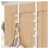 Over The Door Hooks, Metal Door Hooks for Hanging, Over The Door Purse Organizer for Door Coat Hanger, Back of Shower for Hanging Towel Rack Clothes, Hat, Bathroom, Closet (White-2Packs)