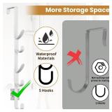 Over The Door Hooks, Metal Door Hooks for Hanging, Over The Door Purse Organizer for Door Coat Hanger, Back of Shower for Hanging Towel Rack Clothes, Hat, Bathroom, Closet (White-2Packs)