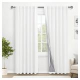 XWZO 100% Blackout Curtains 2 Panels with Tiebacks- Heat and Full Light Blocking Window Treatment with Black Liner for Bedroom/Nursery, Rod Pocket & Back Tab, Ivory, W52 x L84 Inches Long, Set of 2