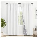 XWZO 100% Blackout Curtains 2 Panels with Tiebacks- Heat and Full Light Blocking Window Treatment with Black Liner for Bedroom/Nursery, Rod Pocket & Back Tab, Ivory, W52 x L84 Inches Long, Set of 2