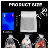 Organza Bags, White Organza Bags, 50Pcs, Sheer Organzas Bag 3 x 4 inch, Jewelry Gift Bags, Party Favor Bags with Drawstring, Mesh Gift Pouches Mini Candy Pouch for Wedding Christmas Party