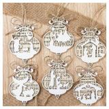Shellwei 24 Pcs 2025 Christmas Nativity Scene Story Wooden Ornaments Gift Set Bulk Christian Music Sheet Manger Scene Nativity Religious Xmas Song 3D Hanging Ornaments Gift for Family(Charming)