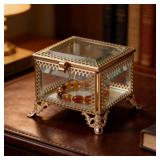 DHCGPP Glass Vintage Jewelry Box Keepsake storage Trinket Ring Display Box Home Decor Beveled Clear Glass Box Organizer(3.8x3.8x3.4Inches)