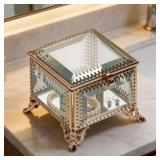 DHCGPP Glass Vintage Jewelry Box Keepsake storage Trinket Ring Display Box Home Decor Beveled Clear Glass Box Organizer(3.8x3.8x3.4Inches)