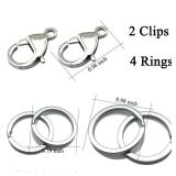 IVIA Dog Tag Clips / 316 Stainless Steel Lobster Buckle with Rings for Cat& Dog Collars and Necklace(2 Pack Silver)