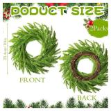 2 Pcs Christmas DIY Green Wreath 10 Inch Artificial DIY Faux Plain Wreaths Front Door Green Farmhouse Cabinets Indoor Outdoor Wall Decor(Norfolk Pine)