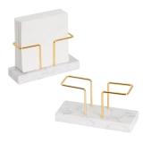 2 Pack Cocktail Napkin Holder for Table,Natural Marble Napkins Holder with Metal Wire,Modern Tissue Paper Dispenser for Dining Table Bar Kitchen (for 5 x 5 inches napkin)