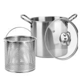 3.5L Deep Fryer Pot with Oil Drip Drainer Stainless Steel Fryer Pot with Lid and Basket Deep Frying Pot for Party Restaurant Kitchen Dining Party Picnic MISSING LID GLASS