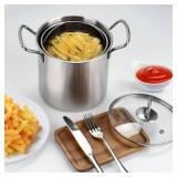 3.5L Deep Fryer Pot with Oil Drip Drainer Stainless Steel Fryer Pot with Lid and Basket Deep Frying Pot for Party Restaurant Kitchen Dining Party Picnic MISSING LID GLASS