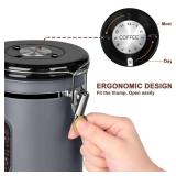 1800ML Airtight Coffee Canister with Date Tracker&Transparent Window, 22.8OZ Coffee Container with 30ML Measure Spoon&4 co2 Valve, Coffee Bean Storage Container for Grounds Coffee, Beans, Tea(Gray)