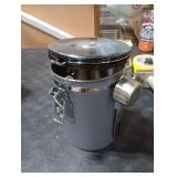 1800ML Airtight Coffee Canister with Date Tracker&Transparent Window, 22.8OZ Coffee Container with 30ML Measure Spoon&4 co2 Valve, Coffee Bean Storage Container for Grounds Coffee, Beans, Tea(Gray)