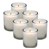 White Votive Candles in Clear Glass Jar 24 Hour Long Burning Time Decorative 1 Day Candle Cups Unscented for Dinner Wedding Centerpieces -6 Pack