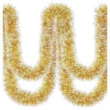 50Ft Christmas Gold and Silver Tinsel Garland Metallic Twist Shiny Garland for Xmas Christmas Tree Ceiling Hanging Decorations Holiday Wedding Home Party Supplies Indoor Outdoor Decor