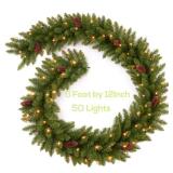 AMERZEST 6FT Prelit Artificial Christmas Garland with Dual Color LED Lights and Timer by Remote Control and Batteries Operated for Mantle Stairs Fireplace Door Xmas Decoration, Indoor Outdoor, Green