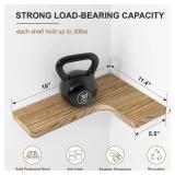 fuqing Floating Corner Shelves, Wall Shelf Set of 3, Shelves for Wall Storage, Solid Wood Shelves for Storage, Wall Mount Wooden Display Shelf for Bathroom Bedroom Kitchen Garage, Carbonized Black