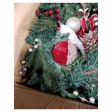 SHareconn 8.9FT Prelit Christmas Garland with Multi-Color LED Lights, Battery-Operated Timer, Includes Flower Ball Poinsettia for Mantle Fireplace Indoor Outdoor Xmas Decor, Red Champagne Gold, 8.9 FT