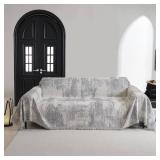 MYSKY HOME Boho Couch Cover for Dogs Washable Grey Abstract Couch Sofa Protector for Loveseat Sofa with Pets Friendly Chenille Geometric Sofa Covers Soft Durable Farmhouse Sofa Slipcovers, 71 X102