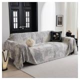 MYSKY HOME Boho Couch Cover for Dogs Washable Grey Abstract Couch Sofa Protector for Loveseat Sofa with Pets Friendly Chenille Geometric Sofa Covers Soft Durable Farmhouse Sofa Slipcovers, 71 X102
